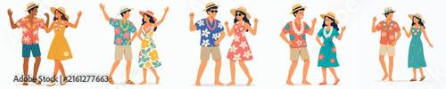 vector flat of a couple dancing happily with summer outfit