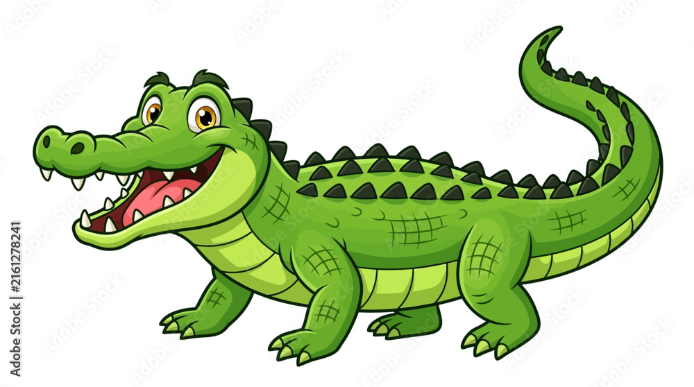 Fototapeta premium A cartoon green smiling crocodile.