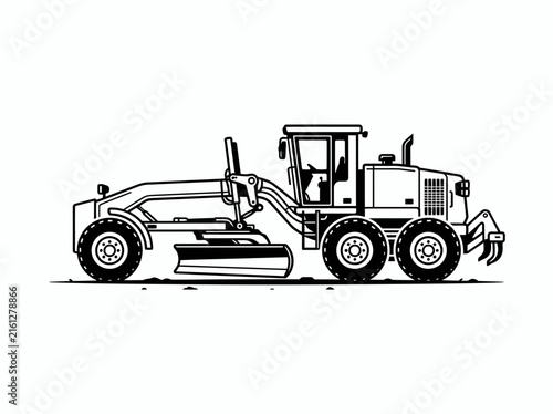Foto Motor grader heavy machinery road construction sketch.