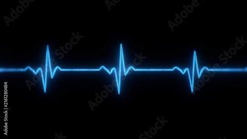 Blue electrocardiogram pulse line moving across black background with copy space
