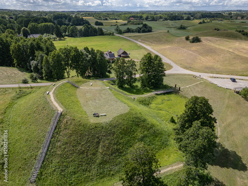 Obraz na płótnie Crone view of Prelomciskes hillfort mound on a shore of Dusia Lake, Lithuania