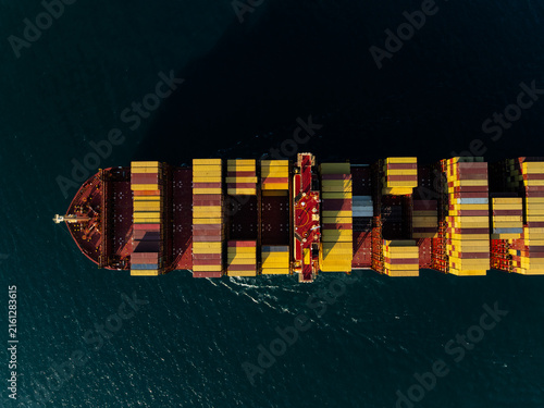 High Angle View Of A Large Container Ship Transporting Freight Across Open Ocean Waters Near Si Racha Chon Buri Thailand For Global Maritime Logistics