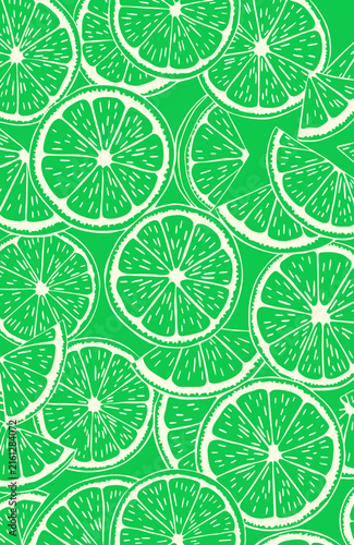 Vibrant Green Lime Slice Citrus Seamless Pattern Background