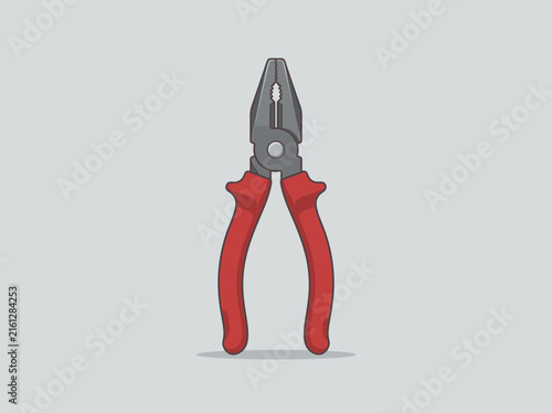 Handheld pliers with red insulated rubber handles.