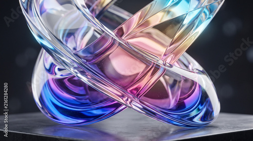 Abstract 3d render iridescent neon holographic twisted wave in motion. Generative Ai