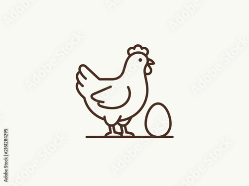 Hen and egg line art farm icon.