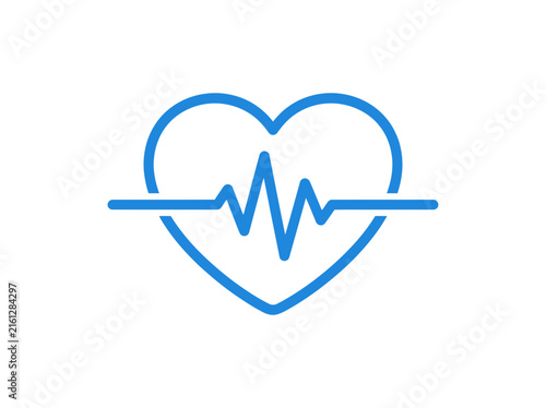 Heart icon with pulse ekg line art.
