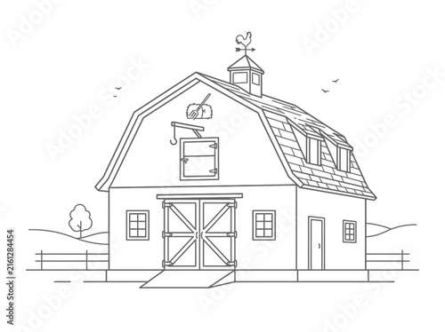 Line drawing of a classic agricultural barn.