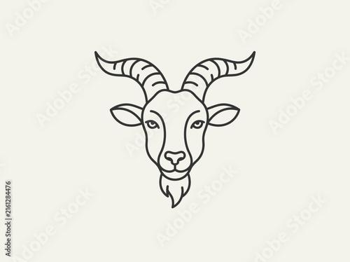 Line art illustration of a goat head with horns.