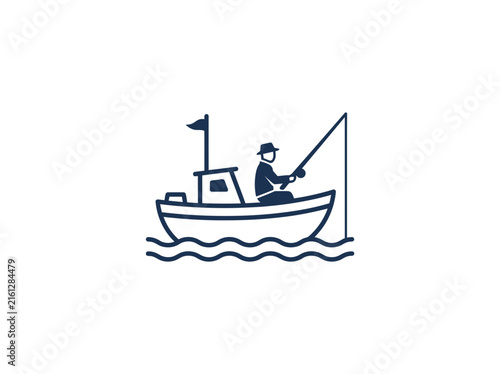 Lone fisherman in boat on ocean waves.