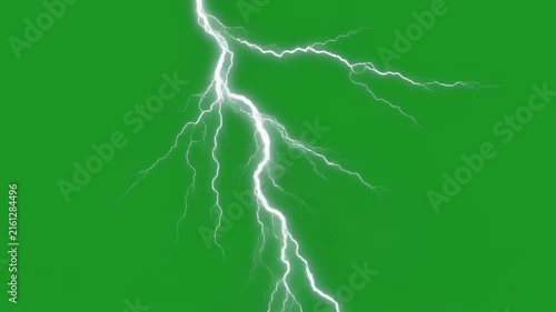 Electric lightning strikes in green screen background during a storm with cinematic motion