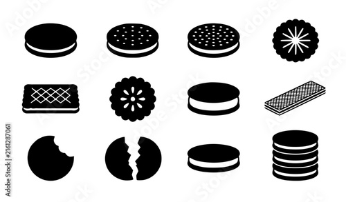 Obraz na plátne Minimal Black Cream Sandwich Biscuit and Cookie Icon Collection