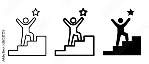 Success Icons, Achievement Steps, Reaching Goals, Victory Star, Career Growth, Business Milestones, Vector Graphics