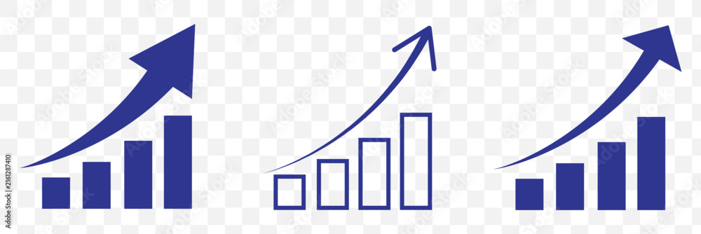 Fototapeta premium Growing bar chart with upward arrow icon set, success and progress symbol