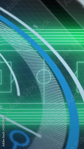 Animation of data processing over digital stadium on black background