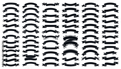 Vintage black banner ribbon stickers collection pack for retro text framing designs isolated on white background