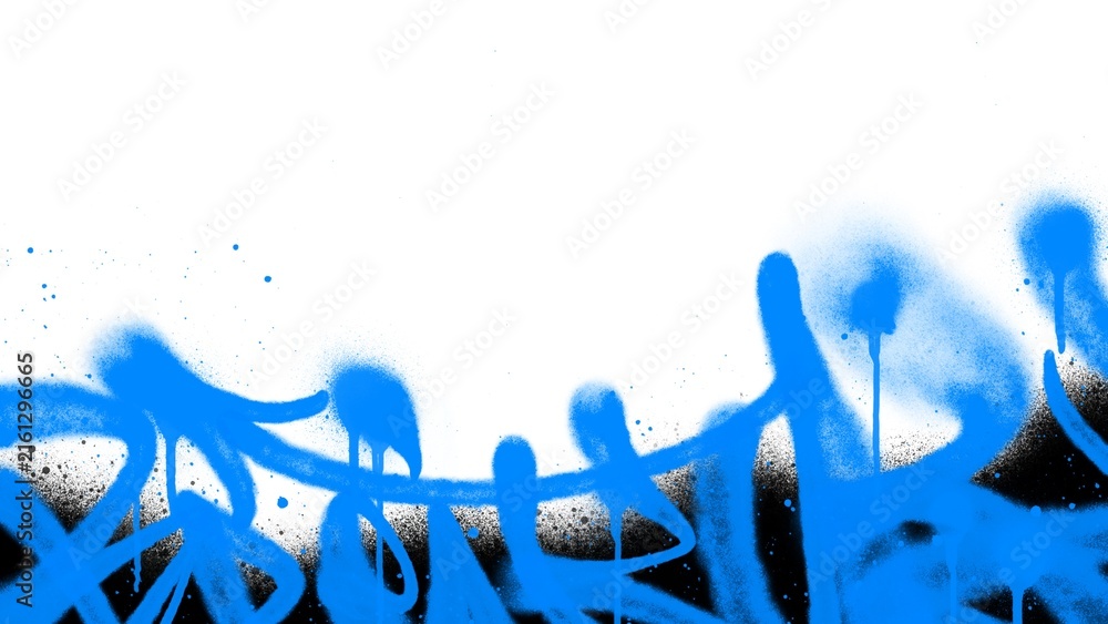 Obraz premium Blue and black spray paint drips border clip art. Abstract aerosol graffiti tagging texture background isolated on white background for urban banner design.