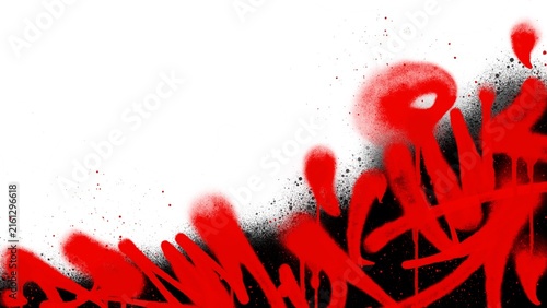 Red and black spray paint drips diagonal frame clip art. Abstract aerosol graffiti tagging texture background isolated on white background for urban banner design.