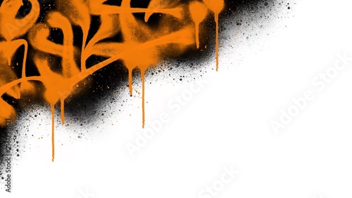 Dark orange and black spray paint drips corner border clip art. Abstract aerosol graffiti tagging texture background isolated on white background for graphic design.