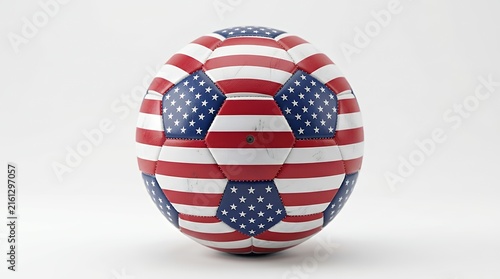 Three dimensional realistic soccer ball decorated with a stars and stripes patriotic pattern on a clean studio background soccer football ball patriotic stars stripes national colors banner template