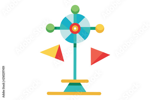 Colorful handcrafted wooden wind spinner toy with rotating blades and balanced design for garden decor