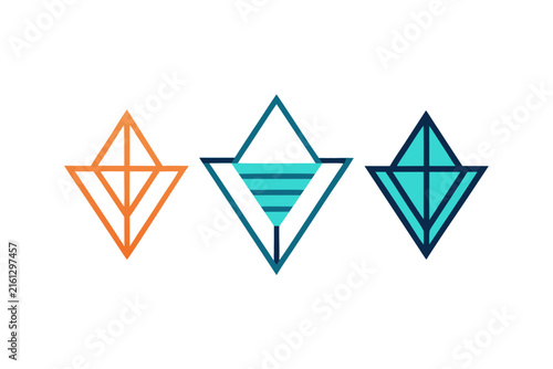 Minimalist geometric triangle icons with downward arrows for modern design and infographics