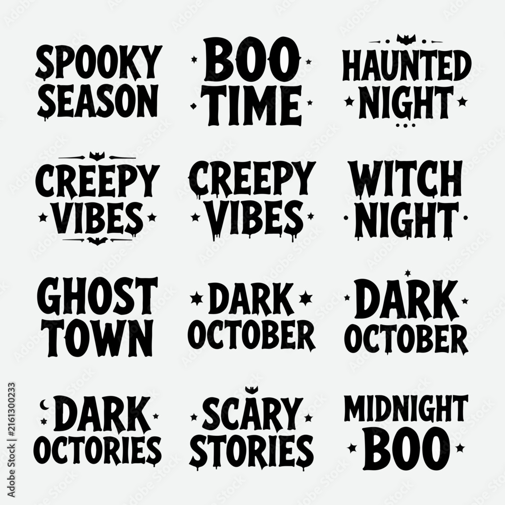Fototapeta premium Halloween Typography Quote Set with Spooky Words for T-Shirt, Poster, and Graphic Design