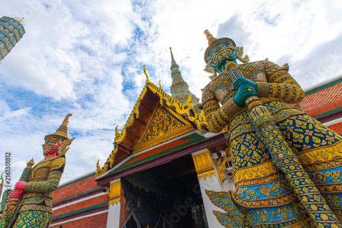Old giant guardian buddha at Wat Phra Kaew temple of emerald travel