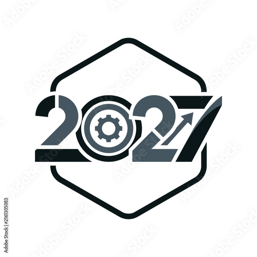 2027 industrial logo inside hexagon frame.