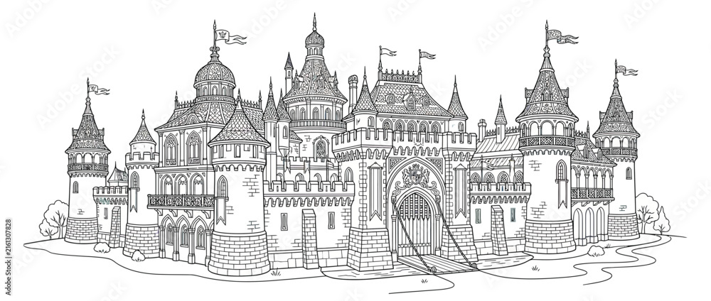 Obraz premium Fantasy Castle Drawing Isolated