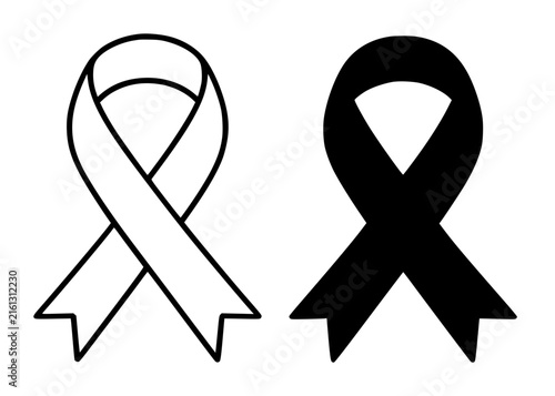 Cancer ribbon illustration icon in outline and silhouette style, for UI/UX app design