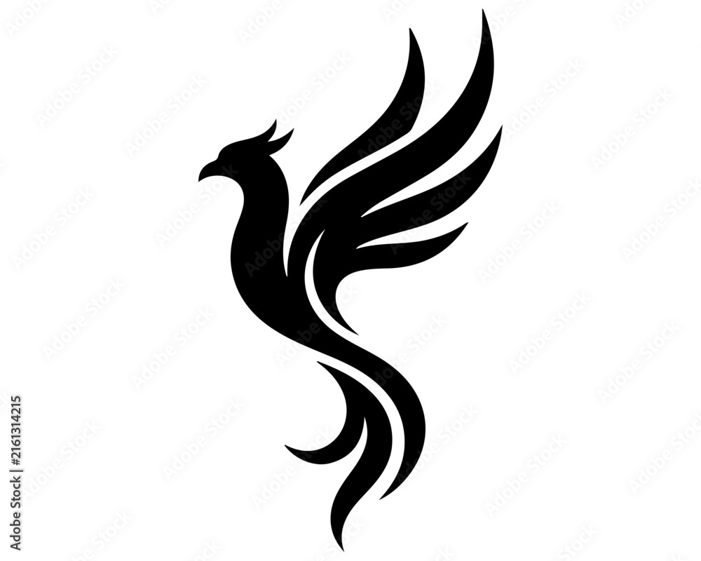 Fototapeta premium Phoenix bird silhouette with majestic wings outstretched.