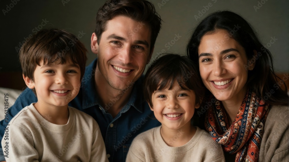 Obraz premium Happy Family Portrait with Parents and Two Young Sons