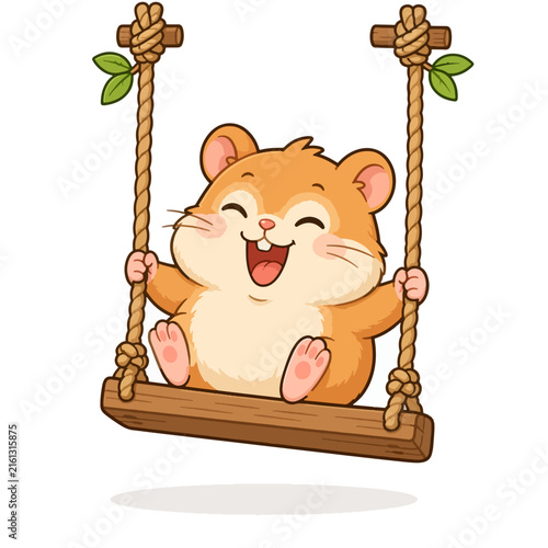 Cute Hamster Enjoying a Wooden Swing