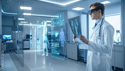 Professional Doctor Analyzing Digital Medical Screens in Modern Hospital