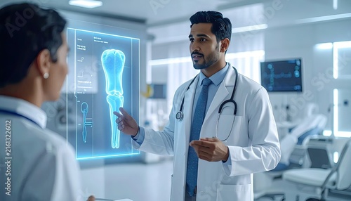 Professional Doctor Analyzing 3d Xray of Bone in Modern Hospital