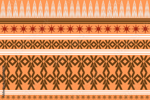 seamless geometric ethnic pattern in orange and brown for textile and decorative design.