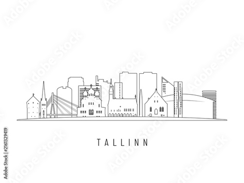Detailed Tallinn skyline vector illustration. Tallinn buildings in line art style, perfect for modern designs.