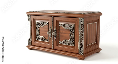 Antique Wooden Cabinet with Ornate Details.