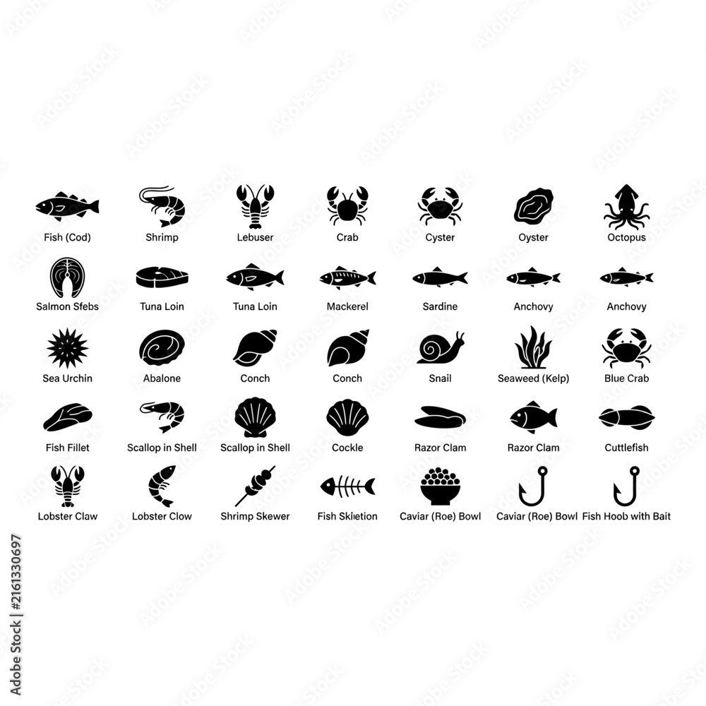 Obraz premium Seafood Species Guide Icon