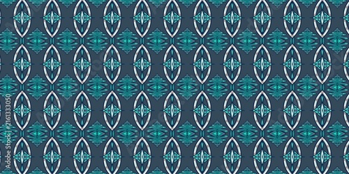 Obraz na plátně A sophisticated geometric pattern showcasing repeating dark blue, teal, and silver vertical panels with intricate oval motifs