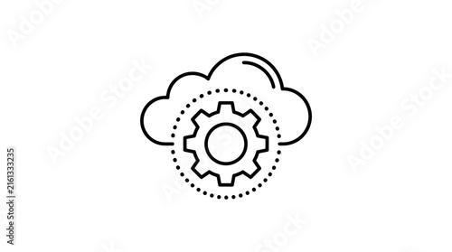 Cloud Configuration Technology Vector Icon — Data Management, Network System, Digital Infrastructure, Cloud Computing Automation, Gear Settings Design, Modern Line Art Tech Vector Illustration