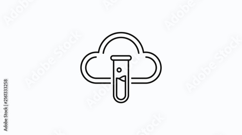 Cloud Laboratory Test Tube Vector Icon — Science Technology Data Storage, Digital Research, Chemistry Experiment Symbol, Cloud Computing Innovation, Minimal Line Art Vector