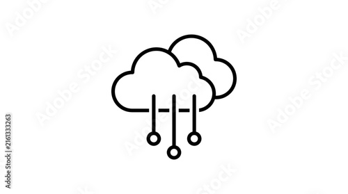 Double Cloud Computing Connection Vector Icon — Data Network Technology, Internet Storage System, Digital Infrastructure, Minimal Line Art Design, Modern Tech Cloud Vector Illustration