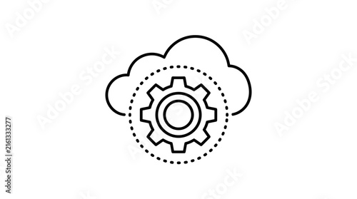 Cloud Configuration Technology Vector Icon — Data Management, Network System, Digital Infrastructure, Cloud Computing Automation, Gear Settings Design, Modern Line Art Tech Vector Illustration