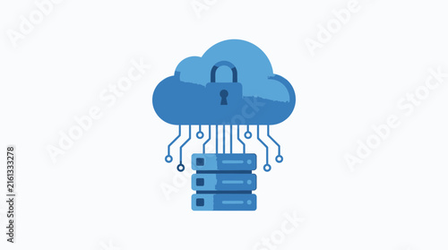 Cloud Security Data Protection Vector Icon — Secure Server Network, Digital Technology, Internet Safety, Cybersecurity Infrastructure, Blue Cloud Lock Design, Modern Tech Vector Illustration