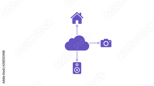Cloud Connectivity Smart Integration Vector Illustration — Smart Home, Security Camera, Smart Speaker, IoT Devices, Digital Technology Ecosystem, Wireless Network, Modern Cloud System Vector Design