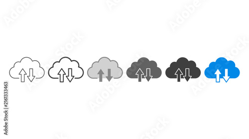 Cloud Data Upload Download Vector Icons Set — Gradient Cloud Storage, Sync, Backup, Technology, Internet, Server, Network, Digital Communication, Vector Illustration