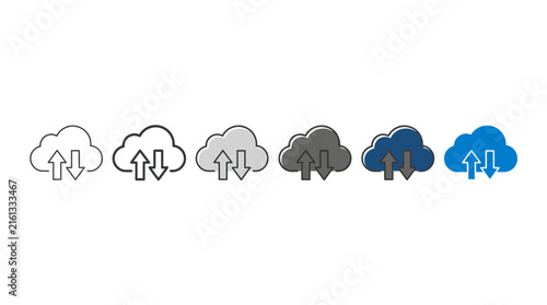 Cloud Data Upload Download Vector Icons Set — Gradient Cloud Storage, Sync, Backup, Technology, Internet, Server, Network, Digital Communication, Vector Illustration