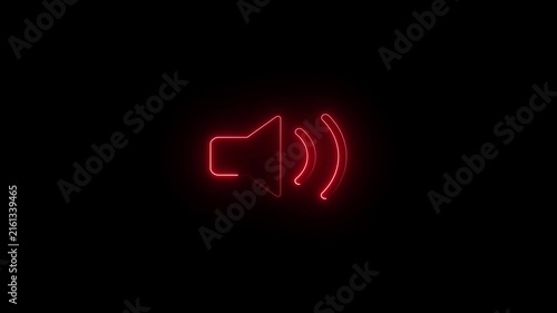 Glowing red neon sound volume icon on black background